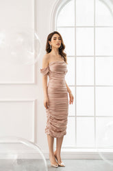 Myra Ruched Midi Bodycon Dress